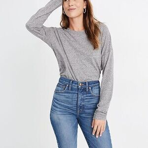 Madewell Gray Rivet & Thread Ex-Boyfriend Long-Sleeve Tee Top Womens Size XS‎